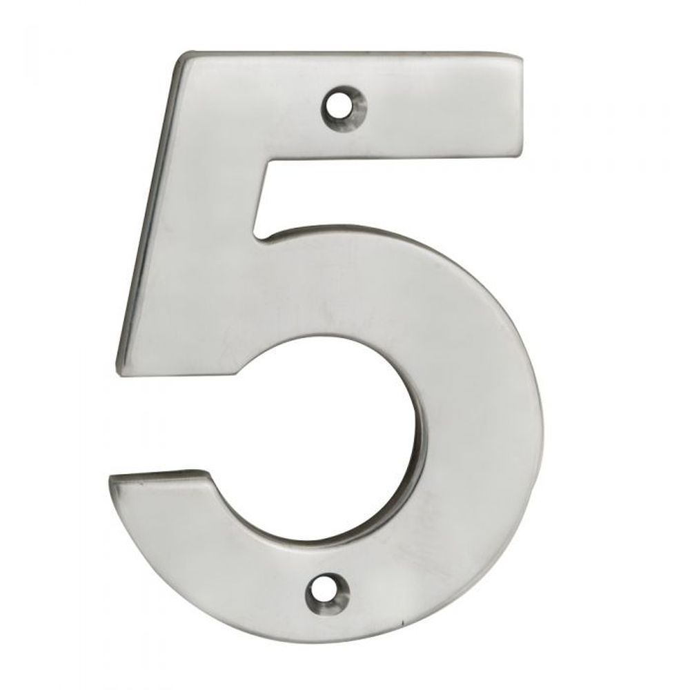 This is an image of Eurospec - Numerals Number 5 - Satin Stainless Steel available to order from T.H Wiggans Architectural Ironmongery in Kendal, quick delivery and discounted prices.
