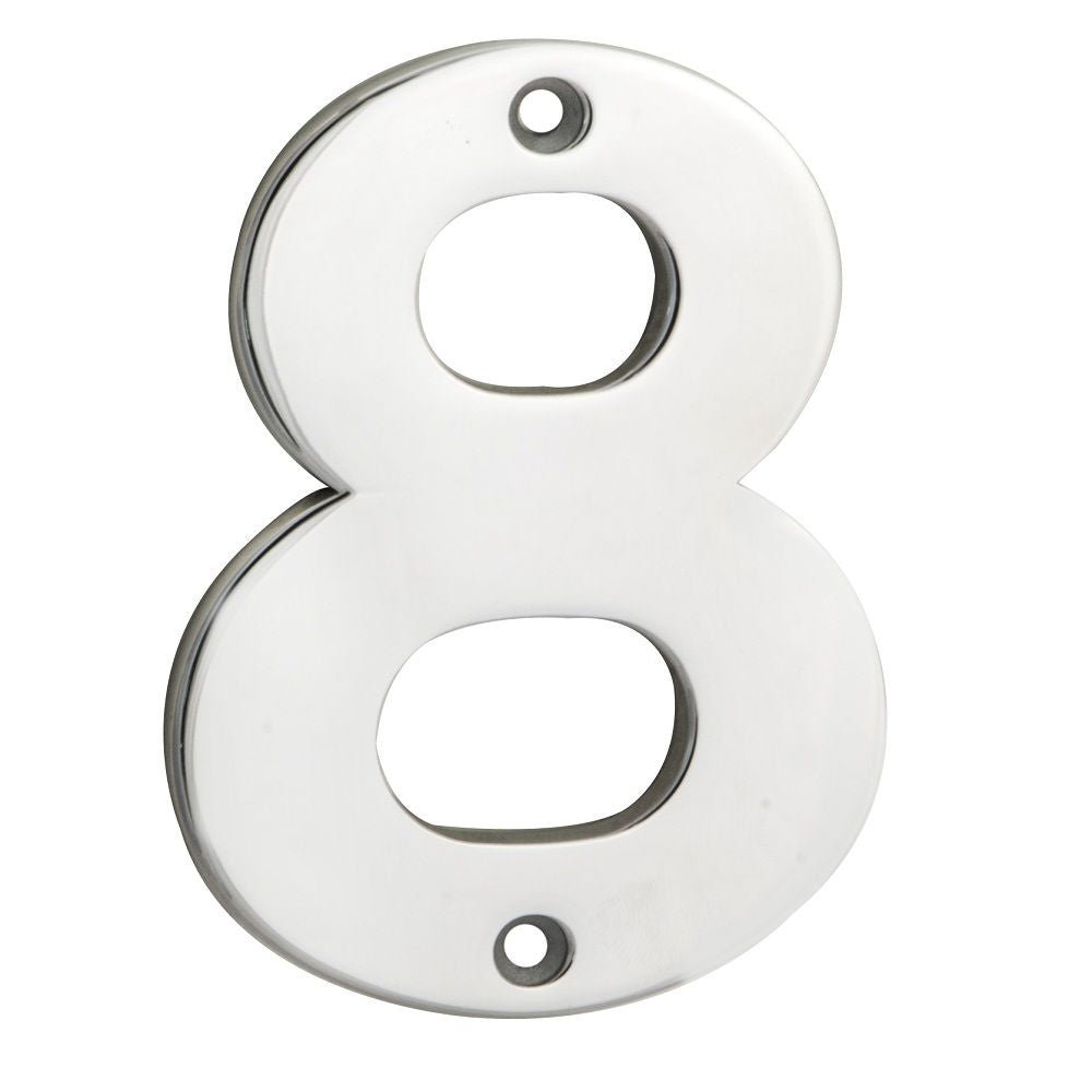 This is an image of Eurospec - Numerals Number 8 - Bright Stainless Steel available to order from T.H Wiggans Architectural Ironmongery in Kendal, quick delivery and discounted prices.