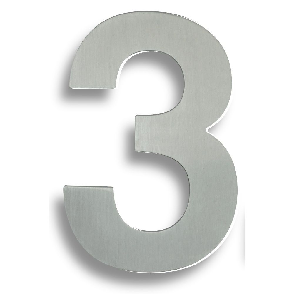 This is an image of Eurospec - Stainless Steel 7" Numerals (0-9) (Number 3) - Satin Stainless Steel available to order from T.H Wiggans Architectural Ironmongery in Kendal, quick delivery and discounted prices.