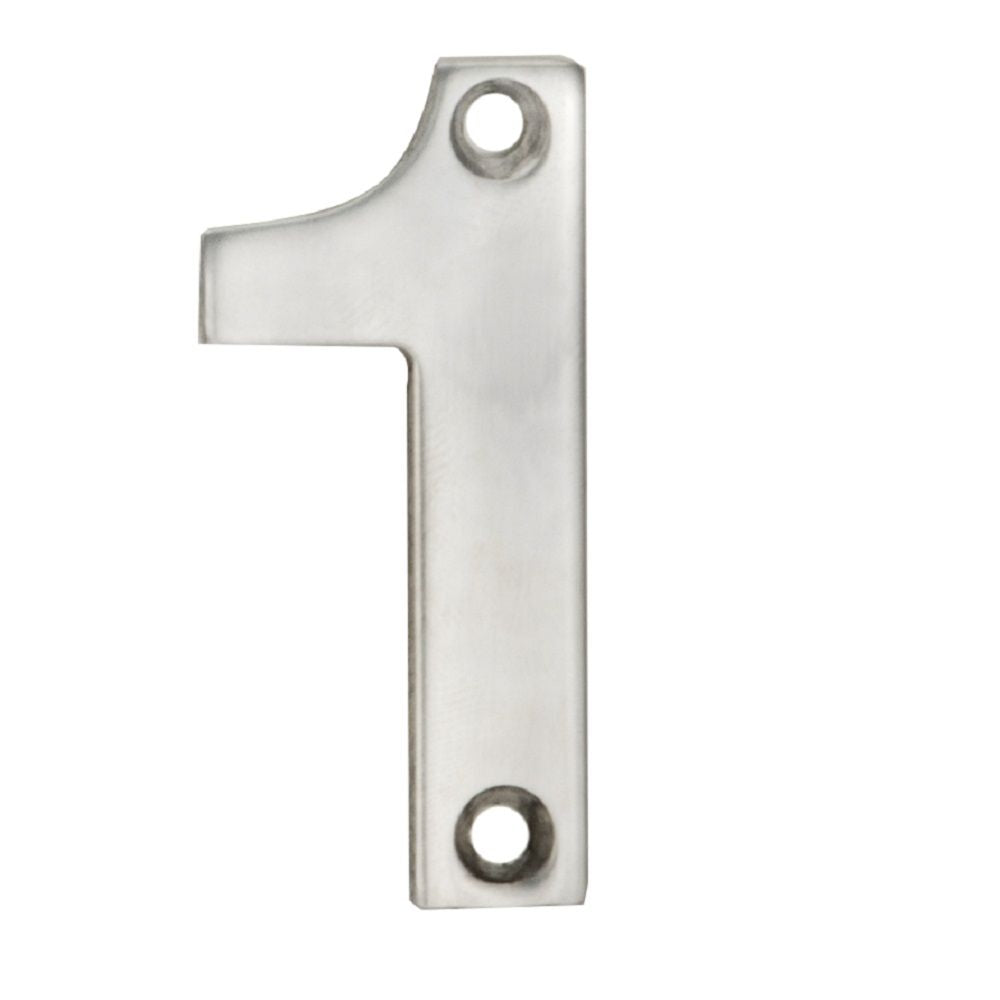 This is an image of Eurospec - Numerals Number 1 - Satin Stainless Steel available to order from T.H Wiggans Architectural Ironmongery in Kendal, quick delivery and discounted prices.