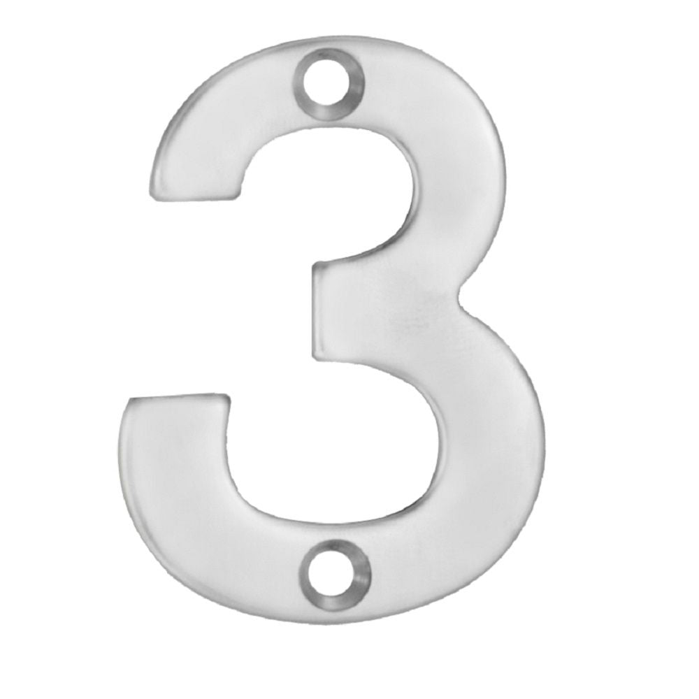 This is an image of Eurospec - Numerals Number 3 - Satin Stainless Steel available to order from T.H Wiggans Architectural Ironmongery in Kendal, quick delivery and discounted prices.