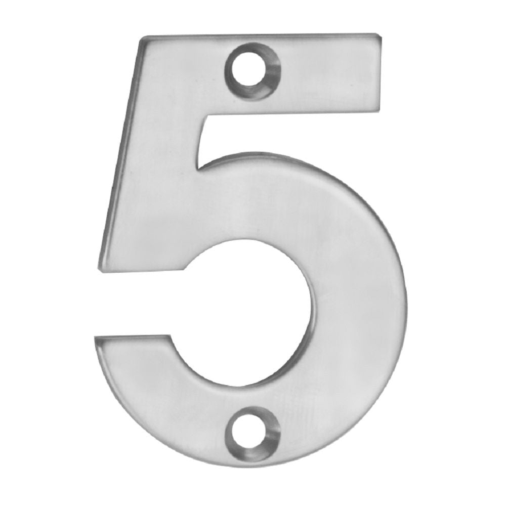 This is an image of Eurospec - Numerals Number 5 - Satin Stainless Steel available to order from T.H Wiggans Architectural Ironmongery in Kendal, quick delivery and discounted prices.