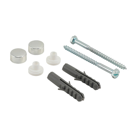 This is an image showing TIMCO Pan / Bidet Fixing Kit - Chrome - Pan Kit - 2 Pieces TIMpac available from T.H Wiggans Ironmongery in Kendal, quick delivery at discounted prices.