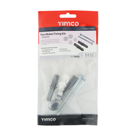 This is an image showing TIMCO Pan / Bidet Fixing Kit - Chrome - Pan Kit - 2 Pieces TIMpac available from T.H Wiggans Ironmongery in Kendal, quick delivery at discounted prices.