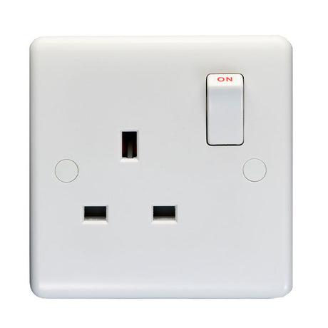 This is an image showing Eurolite Enhance White Plastic 1 Gang Switched Socket Double Poled - White (With White Trim) pl4090 available to order from T.H. Wiggans Ironmongery in Kendal, quick delivery and discounted prices.