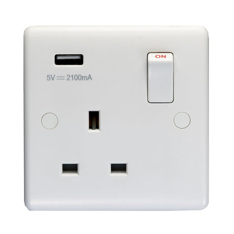 This is an image showing Eurolite Enhance White Plastic 1 Gang USB Socket - White pl4610 available to order from T.H. Wiggans Ironmongery in Kendal, quick delivery and discounted prices.