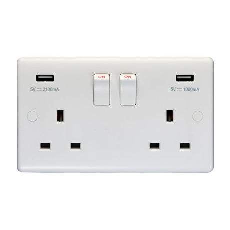 This is an image showing Eurolite Enhance White Plastic 2 Gang Usb Socket - White (With White Trim) pl4620 available to order from T.H. Wiggans Ironmongery in Kendal, quick delivery and discounted prices.