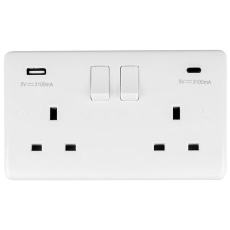 This is an image showing Eurolite Enhance White Plastic Enhance White Plastic 2 Gang Usb C Socket - White (With White Trim) pl4620c available to order from T.H. Wiggans Ironmongery in Kendal, quick delivery and discounted prices.