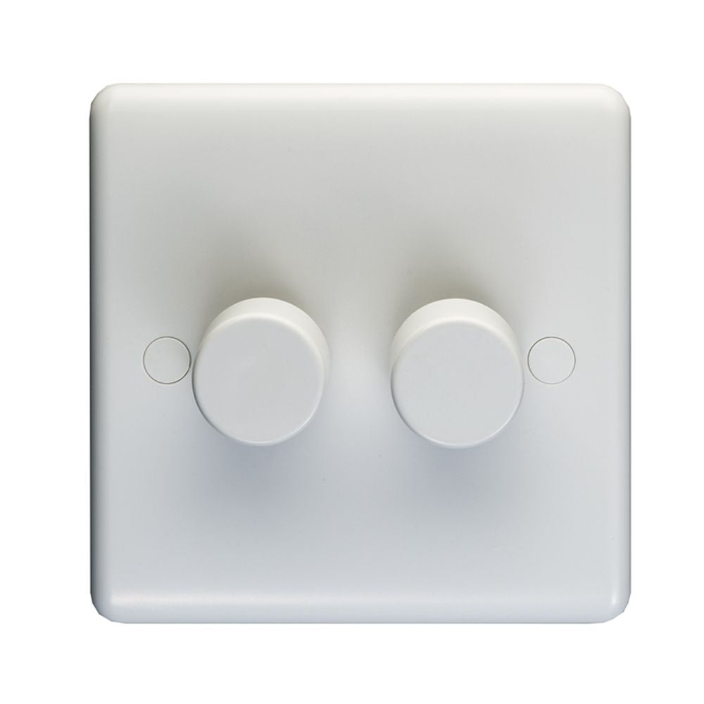 This is an image showing Eurolite Enhance White Plastic 2 Gang Dimmer - White pl3504-42led available to order from T.H. Wiggans Ironmongery in Kendal, quick delivery and discounted prices.