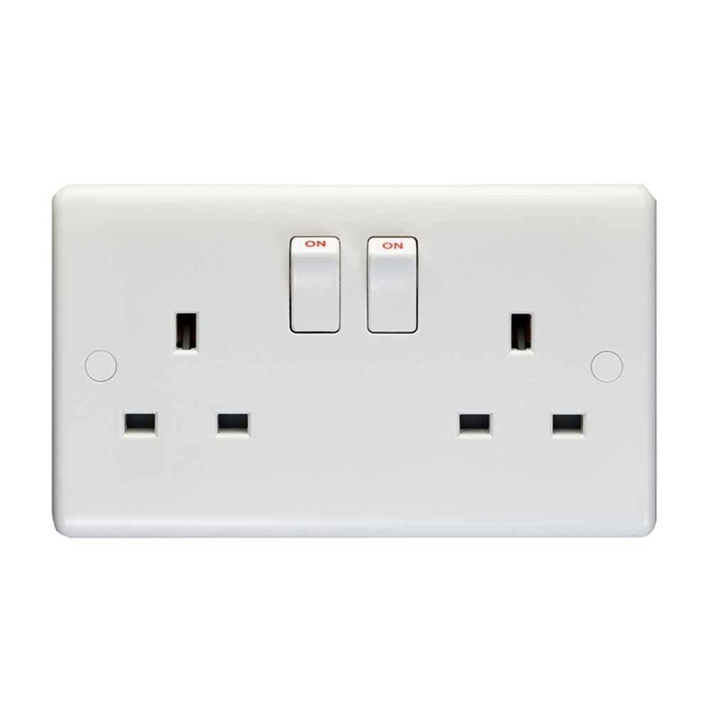 This is an image showing Eurolite Enhance White Plastic 2 Gang Switched Socket Single Pole - White pl4060 available to order from T.H. Wiggans Ironmongery in Kendal, quick delivery and discounted prices.