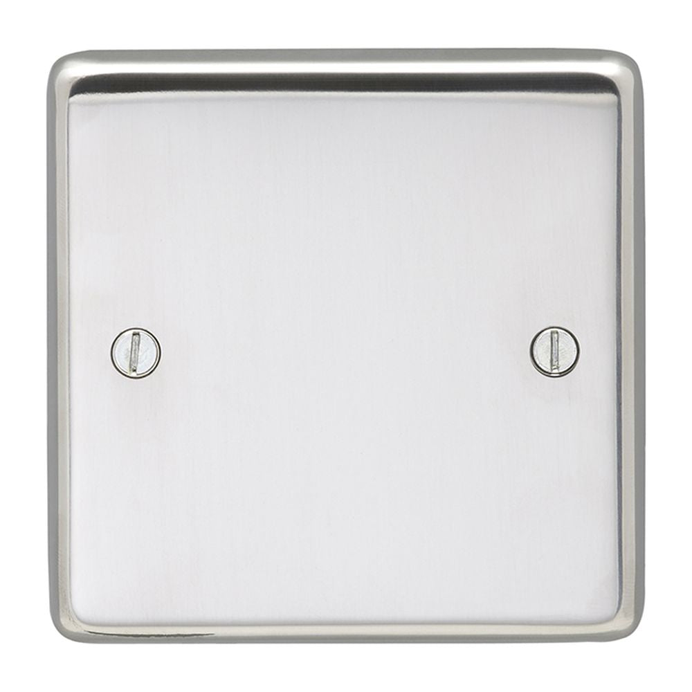 This is an image showing Eurolite Stainless Steel Single Blank Plate - Polished Stainless Steel (With Black Trim) pss1b available to order from T.H. Wiggans Ironmongery in Kendal, quick delivery and discounted prices.