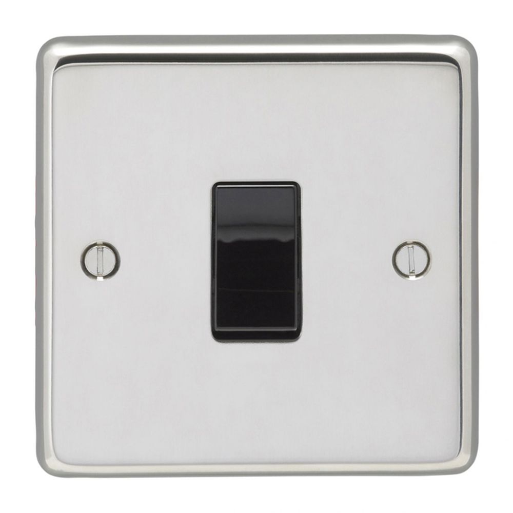 This is an image showing Eurolite Stainless Steel 20Amp Switch - Polished Stainless Steel (With Black Trim) pss20aswb available to order from T.H. Wiggans Ironmongery in Kendal, quick delivery and discounted prices.