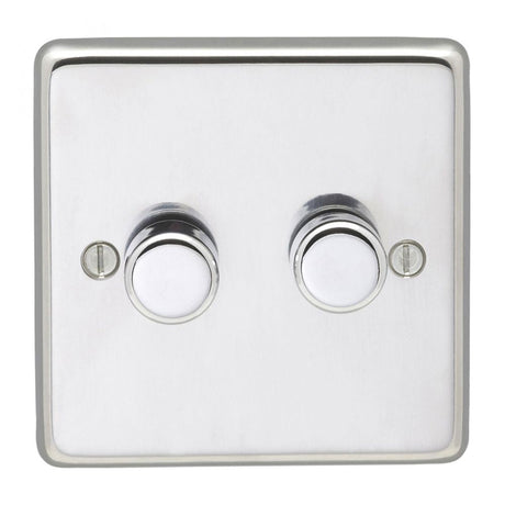 This is an image showing Eurolite Stainless Steel 2 Gang Dimmer - Polished Stainless Steel pss2d400 available to order from T.H. Wiggans Ironmongery in Kendal, quick delivery and discounted prices.