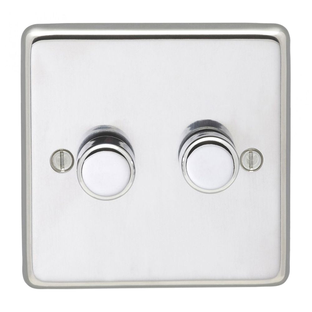 This is an image showing Eurolite Stainless Steel 2 Gang Dimmer - Polished Stainless Steel pss2d400 available to order from T.H. Wiggans Ironmongery in Kendal, quick delivery and discounted prices.