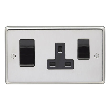 This is an image showing Eurolite Stainless Steel 45Amp Switch with a socket - Polished Stainless Steel (With Black Trim) pss45aswasb available to order from T.H. Wiggans Ironmongery in Kendal, quick delivery and discounted prices.