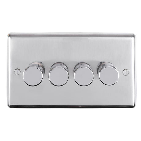 This is an image showing Eurolite Stainless Steel 4 Gang Dimmer - Polished Stainless Steel pss4d400 available to order from T.H. Wiggans Ironmongery in Kendal, quick delivery and discounted prices.