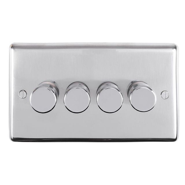This is an image showing Eurolite Stainless Steel 4 Gang Dimmer - Polished Stainless Steel pss4d400 available to order from T.H. Wiggans Ironmongery in Kendal, quick delivery and discounted prices.