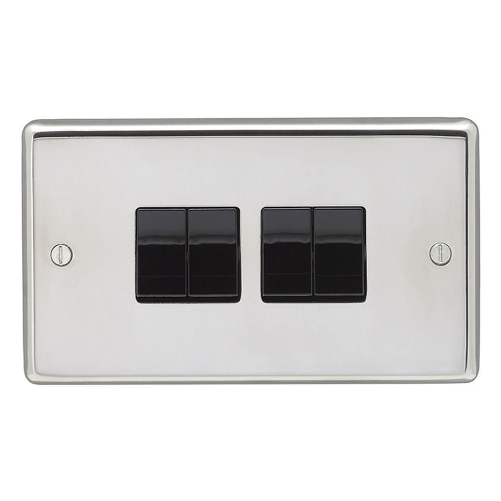 This is an image showing Eurolite Stainless Steel 4 Gang Switch - Polished Stainless Steel available to order from T.H Wiggans Architectural Ironmongery in Kendal, quick delivery and discounted prices.