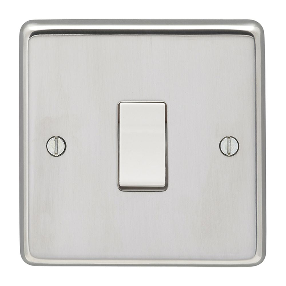 This is an image showing Eurolite Stainless Steel Intermediate Switch - Polished Stainless Steel (With White Trim) pssintw available to order from T.H. Wiggans Ironmongery in Kendal, quick delivery and discounted prices.