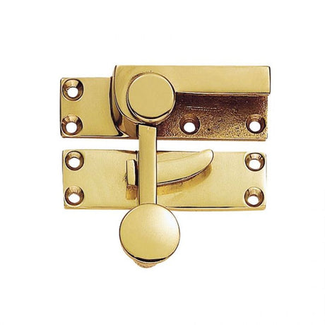 This is an image of a Carlisle Brass - Quadrant Arm Sash Fastener - Polished Brass that is availble to order from T.H Wiggans Architectural Ironmongery in Kendal in Kendal.