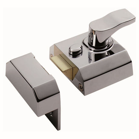 This is an image of a Eurospec - Contract Rim Cylinder Nightlatch 40mm - Polished Chrome that is availble to order from T.H Wiggans Architectural Ironmongery in Kendal.