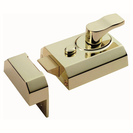 This is an image of a Eurospec - Contract Rim Cylinder Nightlatch 60mm - Electro Brassed that is availble to order from T.H Wiggans Architectural Ironmongery in Kendal.