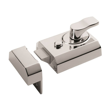This is an image of a Eurospec - Contract Rim Cylinder Nightlatch 60mm - Polished Chrome that is availble to order from T.H Wiggans Architectural Ironmongery in Kendal.