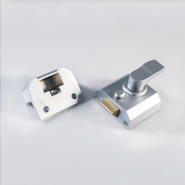 This is an image of a Eurospec - Deadlocking Rim Cylinder Nightlatch 40mm - Satin Chrome that is availble to order from T.H Wiggans Architectural Ironmongery in Kendal.