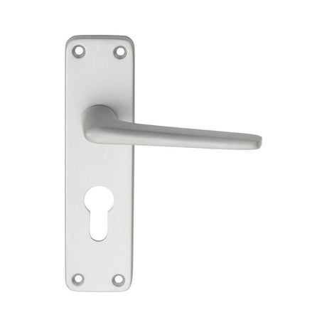 This is an image of Eurospec - Aluminium Lever on Euro Lock Backplate - Satin Anodised Aluminium available to order from T.H Wiggans Architectural Ironmongery in Kendal, quick delivery and discounted prices.