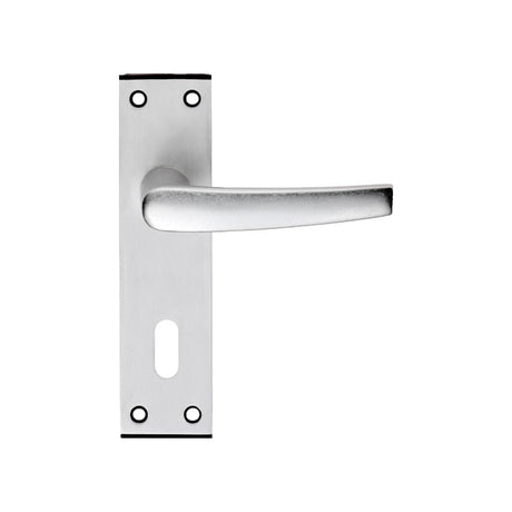 This is an image of Eurospec - Aluminium MIAL Lever on Lock backplate - Satin Anodised Aluminium available to order from T.H Wiggans Architectural Ironmongery in Kendal, quick delivery and discounted prices.