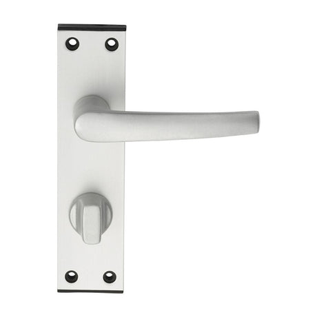 This is an image of Eurospec - Aluminium MIAL Lever on bathroom / privacy backplate - Satin Anodised available to order from T.H Wiggans Architectural Ironmongery in Kendal, quick delivery and discounted prices.