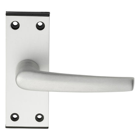This is an image of Eurospec - Aluminium MIAL Lever on Latch backplate - Satin Anodised Aluminium available to order from T.H Wiggans Architectural Ironmongery in Kendal, quick delivery and discounted prices.