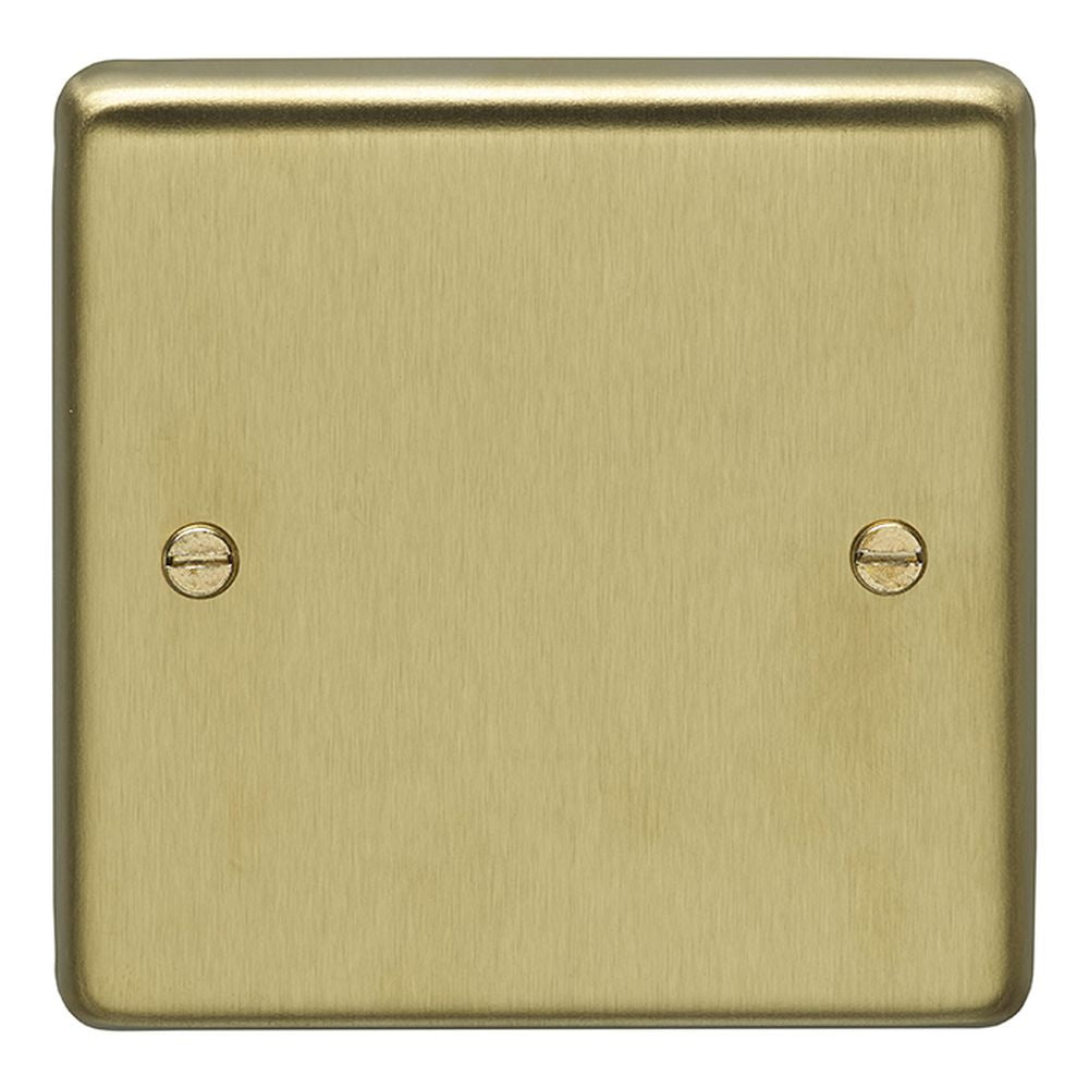 This is an image showing Eurolite Stainless Steel Single Blank Plate - Satin Brass (With Black Trim) sb1b available to order from T.H. Wiggans Ironmongery in Kendal, quick delivery and discounted prices.