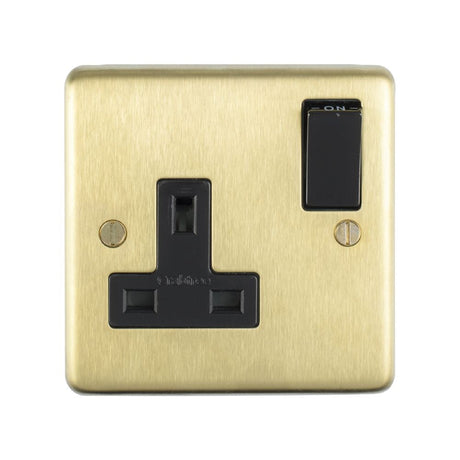 This is an image showing Eurolite Stainless Steel 1 Gang Socket - Satin Brass (With Black Trim) sb1sob available to order from T.H. Wiggans Ironmongery in Kendal, quick delivery and discounted prices.