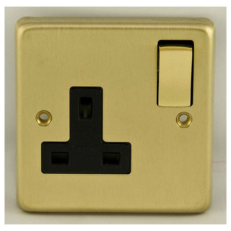 This is an image showing Eurolite Stainless Steel 1 Gang Socket - Satin Brass (With Black Trim) sb1sopbb available to order from T.H. Wiggans Ironmongery in Kendal, quick delivery and discounted prices.