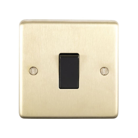This is an image showing Eurolite Stainless Steel 1 Gang Switch - Satin Brass (With Black Trim) sb1swb available to order from T.H. Wiggans Ironmongery in Kendal, quick delivery and discounted prices.