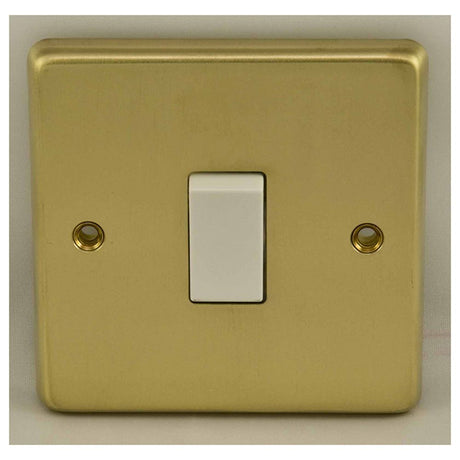 This is an image showing Eurolite Stainless Steel 1 Gang Switch - Satin Brass (With White Trim) sb1sww available to order from T.H. Wiggans Ironmongery in Kendal, quick delivery and discounted prices.