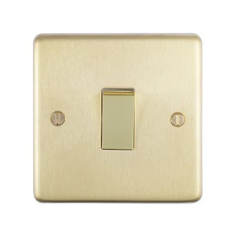 This is an image showing Eurolite Stainless Steel 20Amp Switch - Satin Brass (With White Trim) sb20asw available to order from T.H. Wiggans Ironmongery in Kendal, quick delivery and discounted prices.