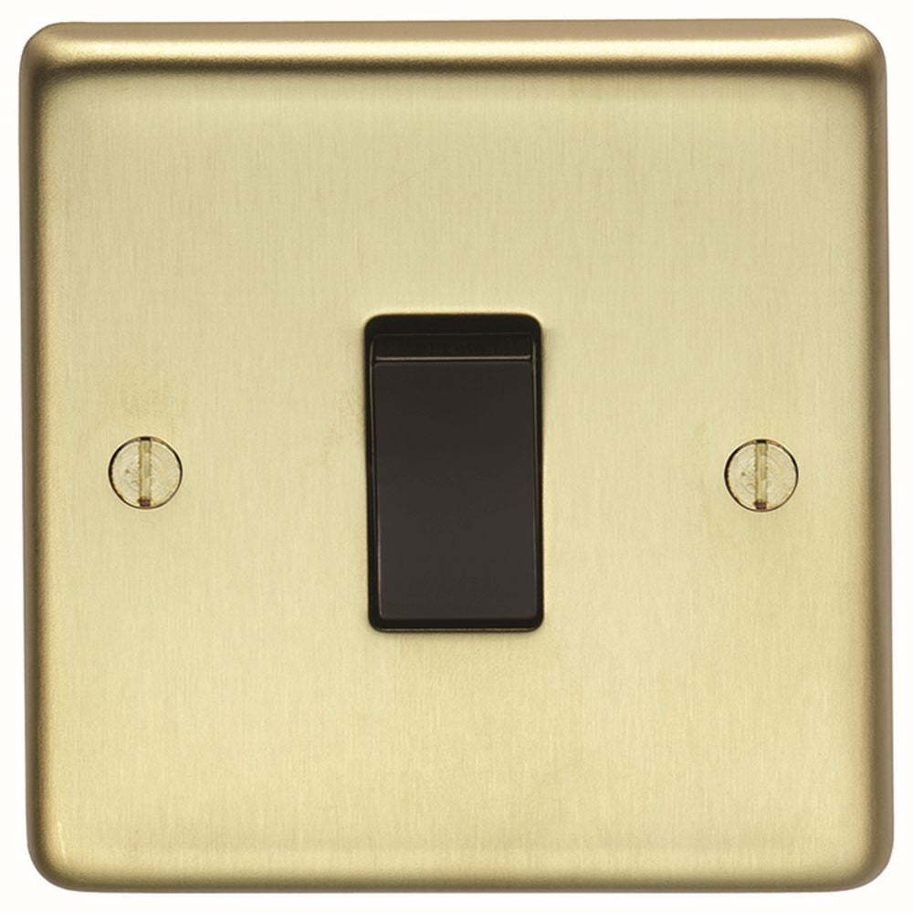 This is an image showing Eurolite Stainless Steel 20Amp Switch - Satin Brass (With Black Trim) sb20aswb available to order from T.H. Wiggans Ironmongery in Kendal, quick delivery and discounted prices.