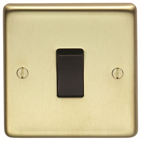 This is an image showing Eurolite Stainless Steel 20Amp Switch - Satin Brass (With Black Trim) sb20aswb available to order from T.H. Wiggans Ironmongery in Kendal, quick delivery and discounted prices.