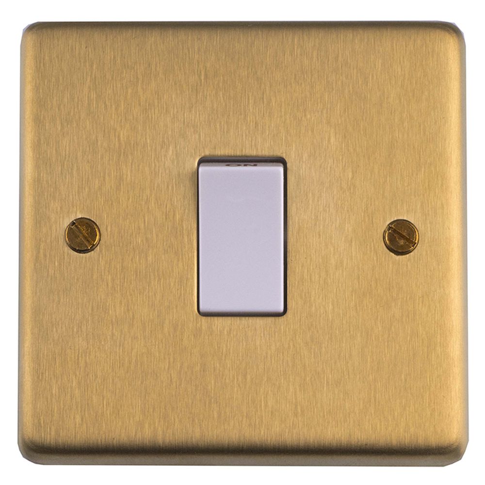 This is an image showing Eurolite Stainless Steel 20Amp Switch - Satin Brass (With White Trim) sb20asww available to order from T.H. Wiggans Ironmongery in Kendal, quick delivery and discounted prices.