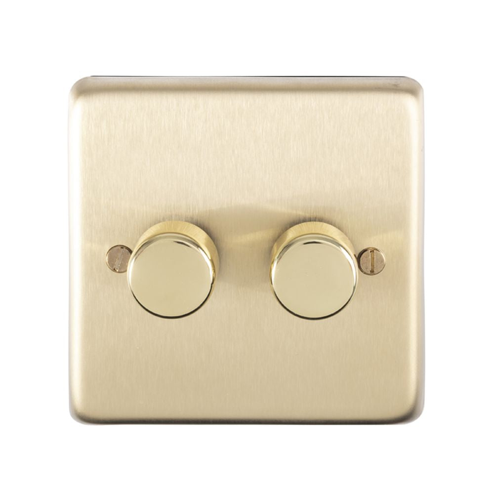 This is an image showing Eurolite Stainless Steel 2 Gang Dimmer - Satin Brass sb2d400 available to order from T.H. Wiggans Ironmongery in Kendal, quick delivery and discounted prices.