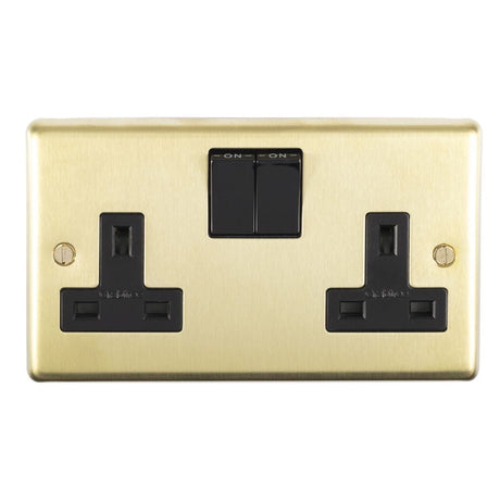 This is an image showing Eurolite Stainless Steel 2 Gang Socket - Satin Brass (With Black Trim) sb2sob available to order from T.H. Wiggans Ironmongery in Kendal, quick delivery and discounted prices.