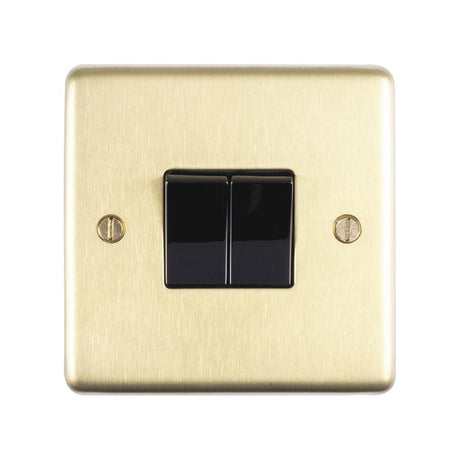 This is an image showing Eurolite Stainless Steel 2 Gang Switch - Satin Brass (With Black Trim) sb2swb available to order from T.H. Wiggans Ironmongery in Kendal, quick delivery and discounted prices.
