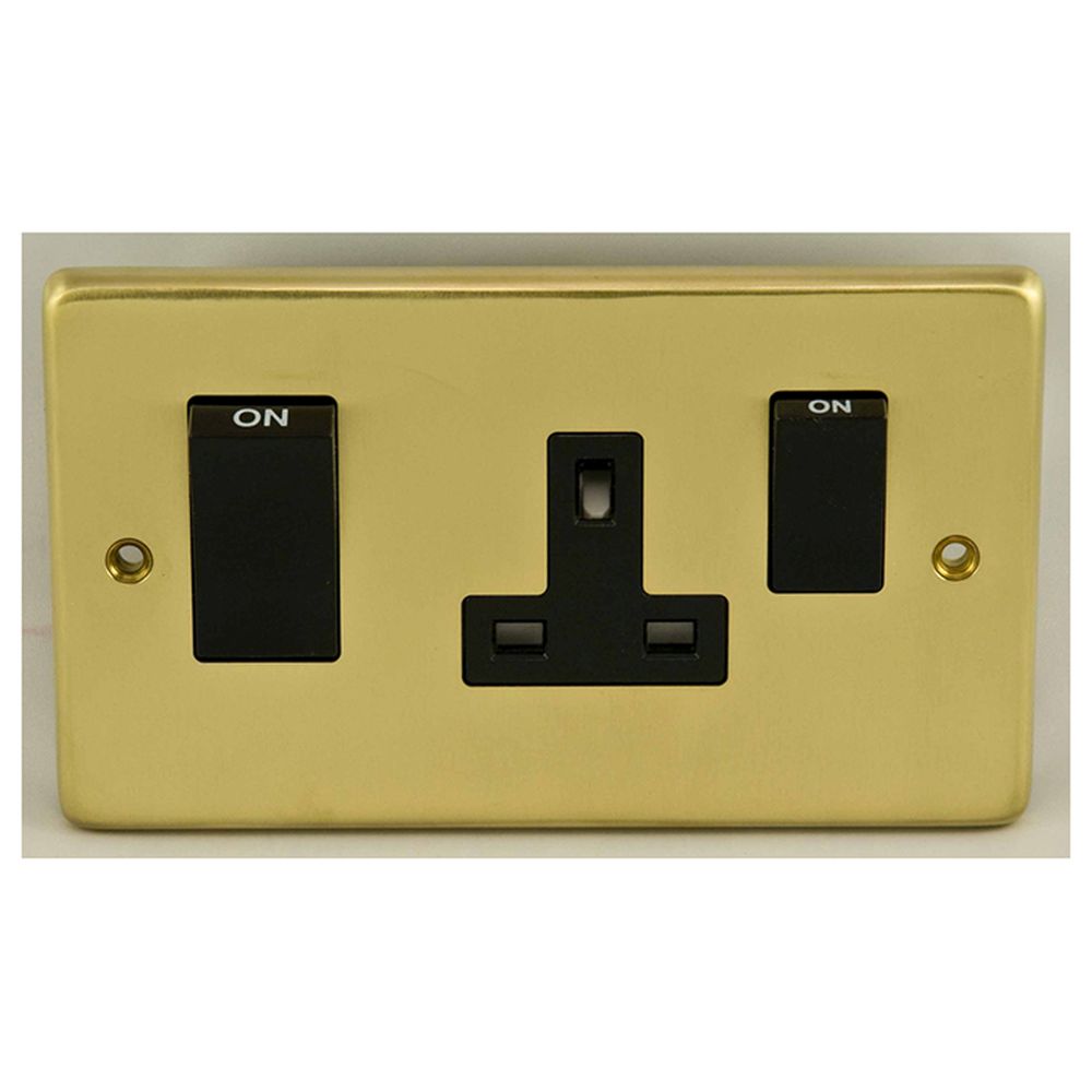 This is an image showing Eurolite Stainless Steel 45Amp Switch with a socket - Satin Brass (With Black Trim) sb45aswasb available to order from T.H. Wiggans Ironmongery in Kendal, quick delivery and discounted prices.