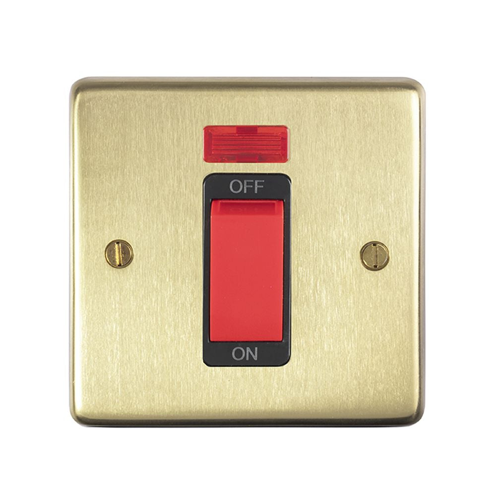 This is an image showing Eurolite Stainless Steel 45Amp Switch with Neon Indicator - Satin Brass (With Black Trim) sb45aswnsb available to order from T.H. Wiggans Ironmongery in Kendal, quick delivery and discounted prices.