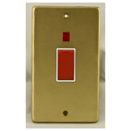 This is an image showing Eurolite Stainless Steel 45Amp Switch with Neon Indicator - Satin Brass (With White Trim) sb45aswnw available to order from T.H. Wiggans Ironmongery in Kendal, quick delivery and discounted prices.