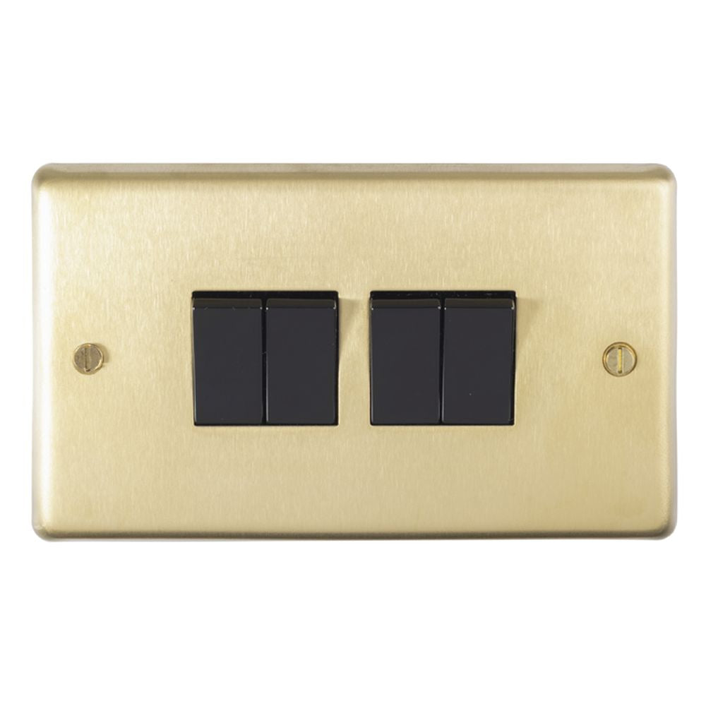 This is an image showing Eurolite Stainless Steel 4 Gang Switch - Satin Brass (With Black Trim) sb4swb available to order from T.H. Wiggans Ironmongery in Kendal, quick delivery and discounted prices.