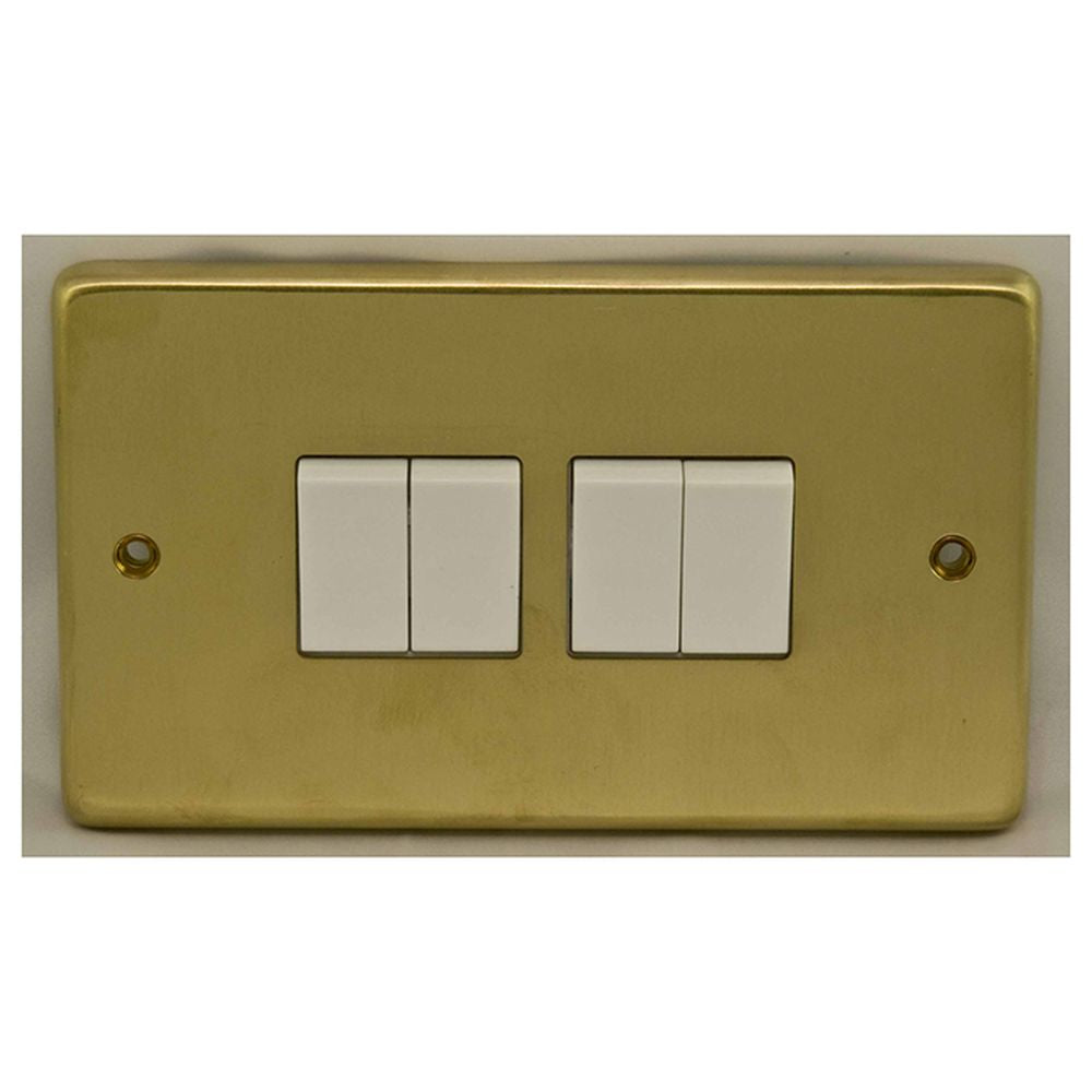 This is an image showing Eurolite Stainless Steel 4 Gang Switch - Satin Brass (With White Trim) sb4sww available to order from T.H. Wiggans Ironmongery in Kendal, quick delivery and discounted prices.