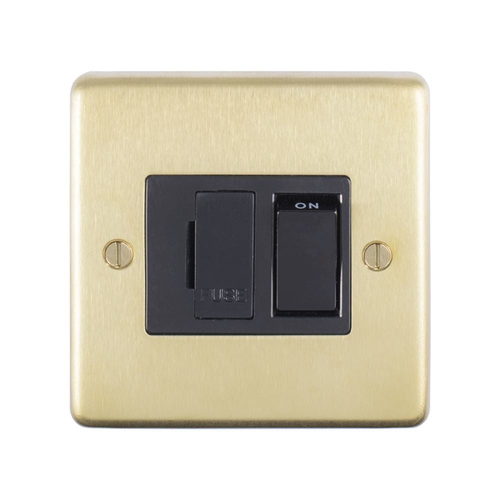 This is an image showing Eurolite Stainless Steel Switched Fuse Spur - Satin Brass (With Black Trim) sbswfb available to order from T.H. Wiggans Ironmongery in Kendal, quick delivery and discounted prices.